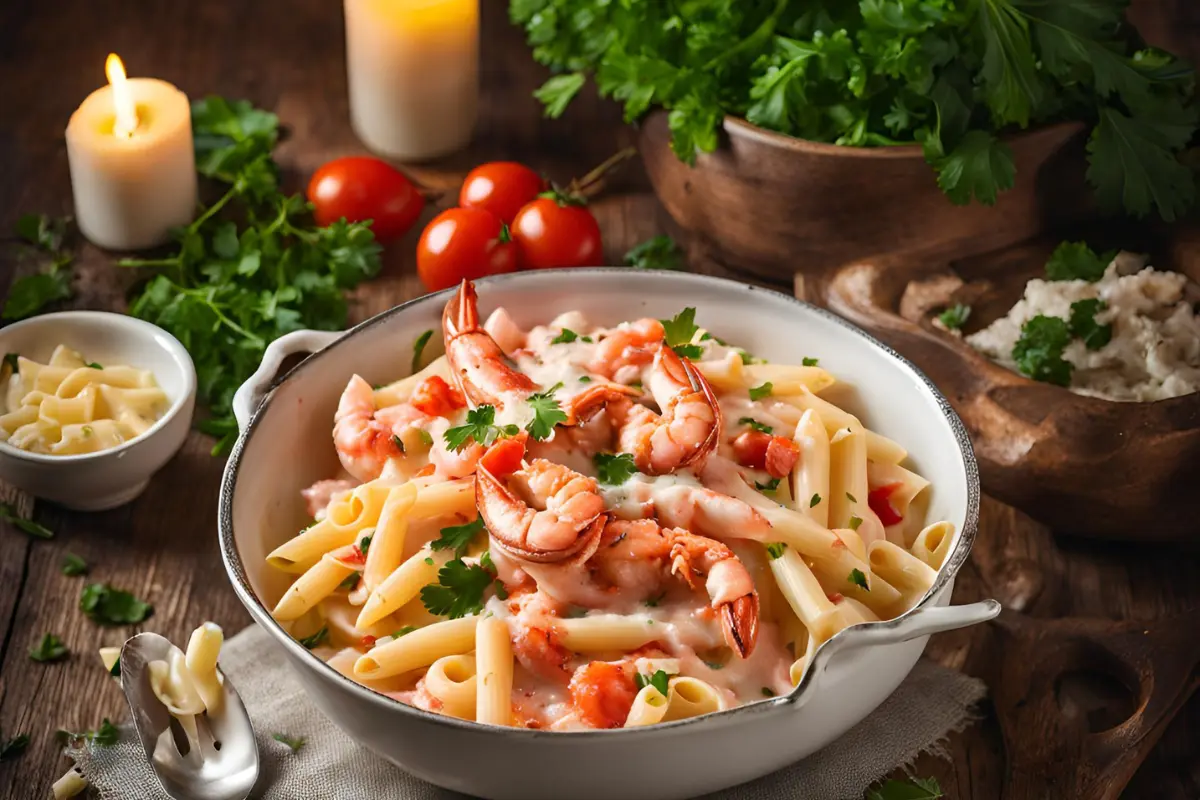 Delicious lobster & shrimp pasta dish