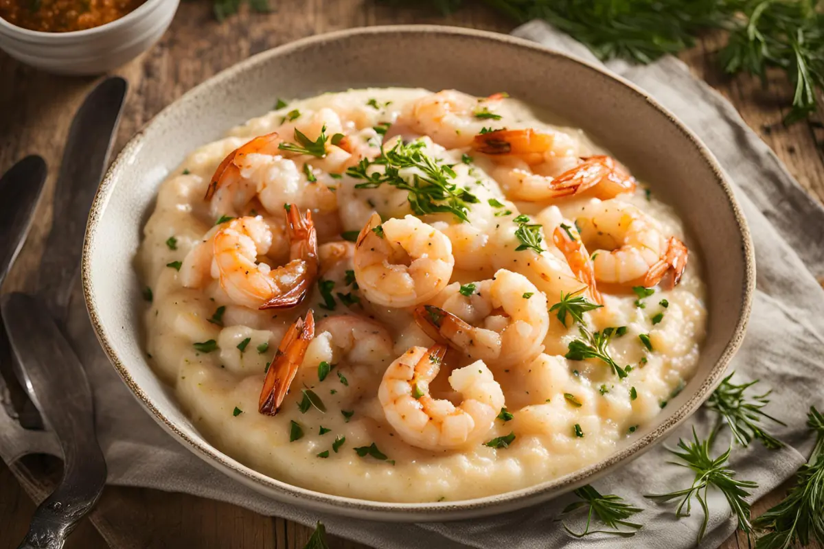 Delicious shrimp and grits dish, highlighting the creamy texture and succulent shrimp.